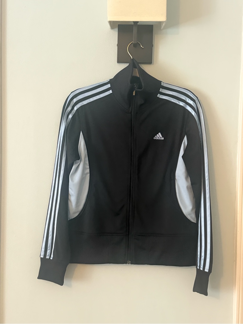 adidas Black Track Jacket with White Stripes